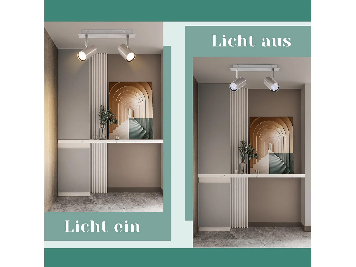 NETTLIFE 2 Spots de plafond GU10 orientables à 330°nickel pour couloir intérieur spot mural moderne pour cuisine chambre salon sans ampoule