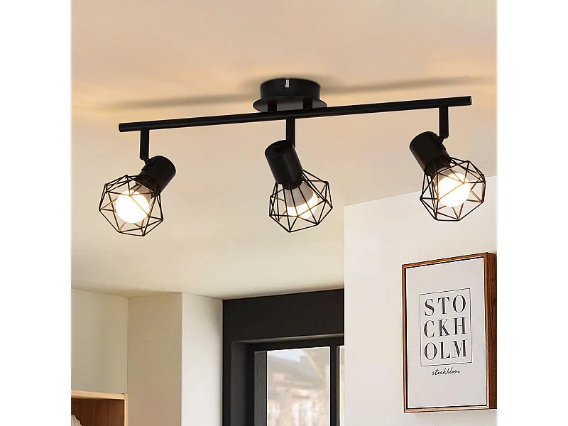 NETTLIFE 3 Spots de plafond noir E14 rétro orientables à 350° industriel en métal pour chambre salon bureau couloir cuisine Sans ampoules