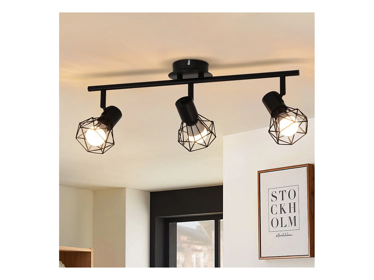 NETTLIFE 3 Spots de plafond noir E14 rétro orientables à 350° industriel en métal pour chambre salon bureau couloir cuisine Sans ampoules