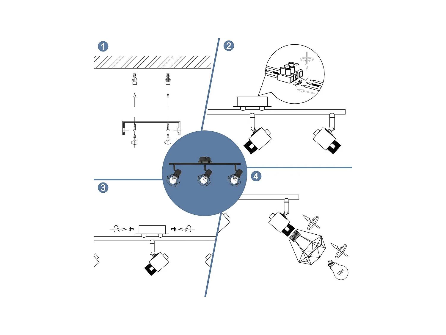 NETTLIFE 3 Spots de plafond noir E14 rétro orientables à 350° industriel en métal pour chambre salon bureau couloir cuisine Sans ampoules