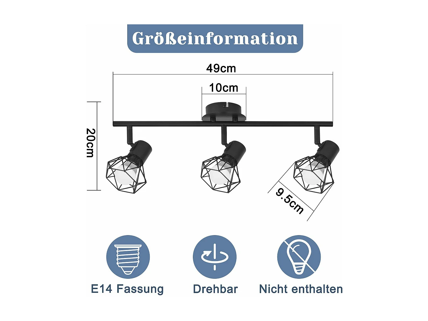 NETTLIFE 3 Spots de plafond noir E14 rétro orientables à 350° industriel en métal pour chambre salon bureau couloir cuisine Sans ampoules