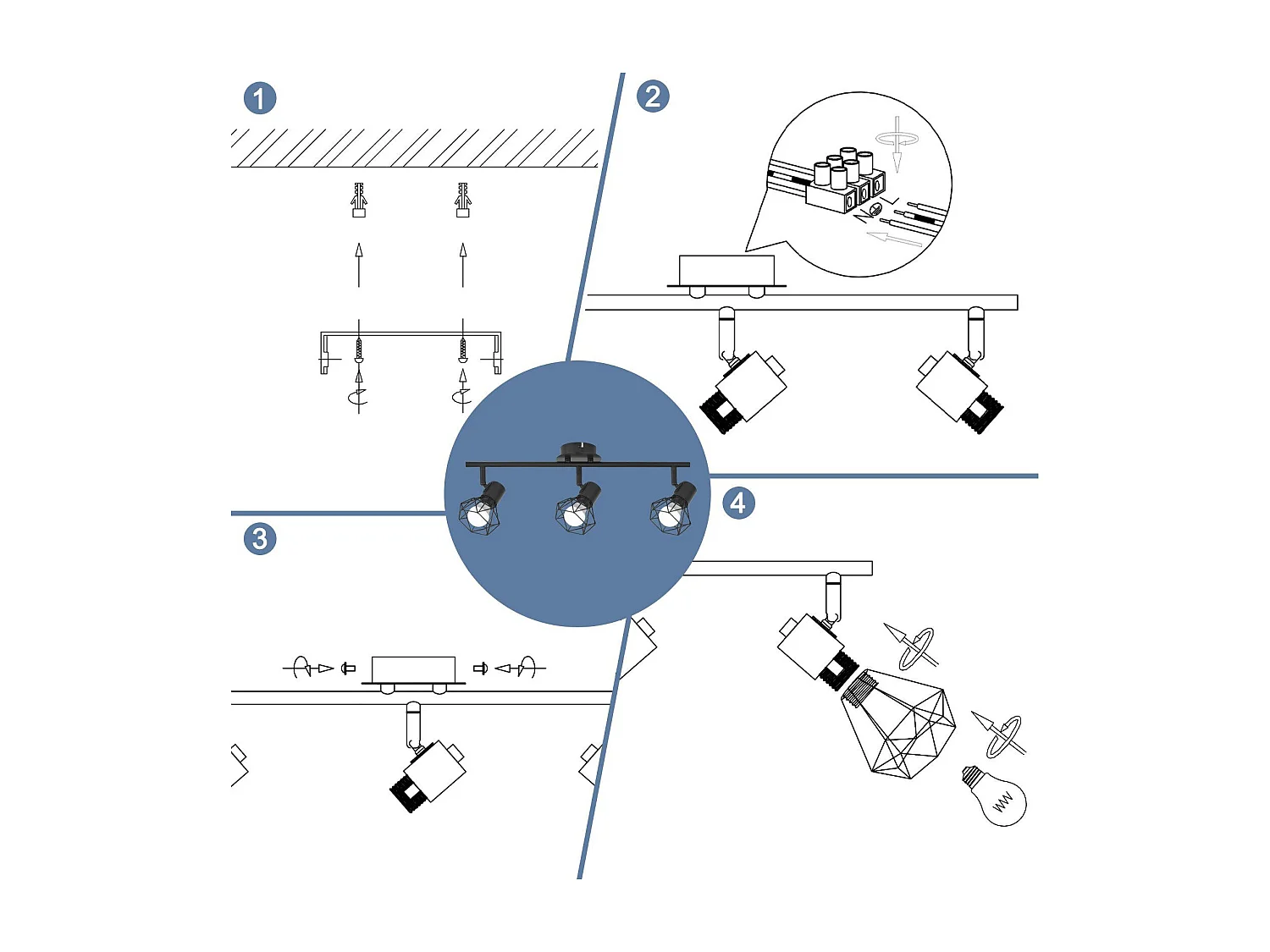 NETTLIFE 3 Spots de plafond noir E14 rétro orientables à 350° industriel en métal pour chambre salon bureau couloir cuisine Sans ampoules
