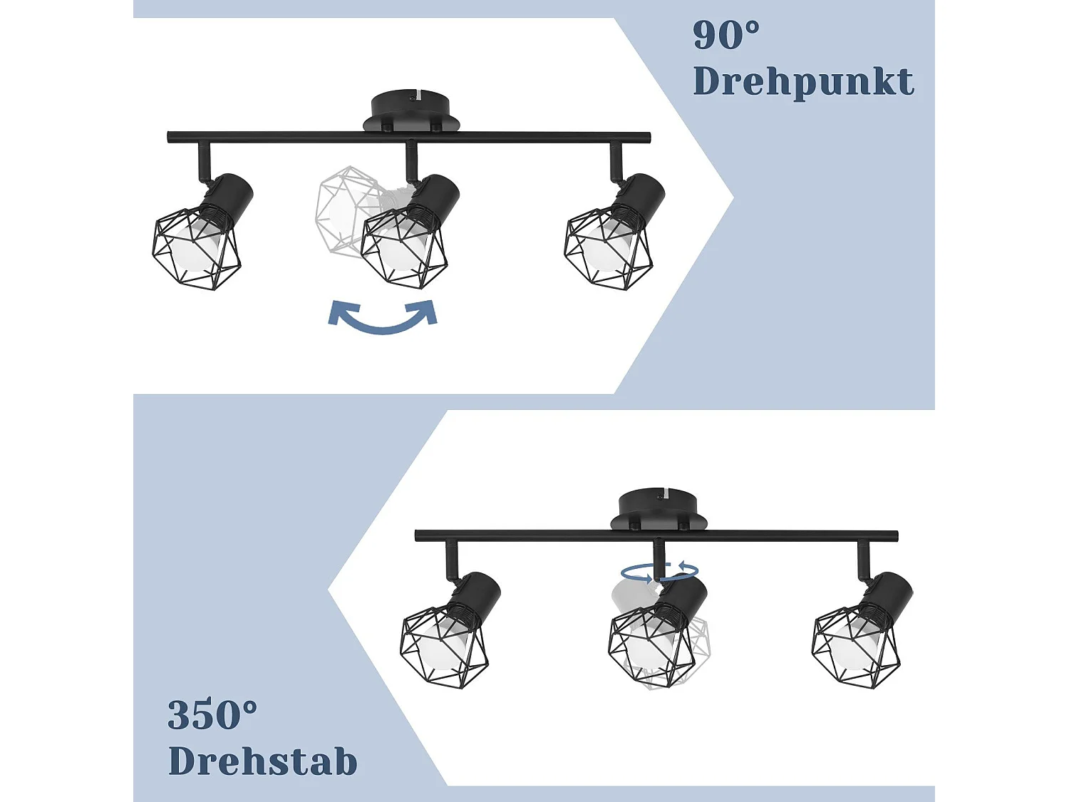NETTLIFE 3 Spots de plafond noir E14 rétro orientables à 350° industriel en métal pour chambre salon bureau couloir cuisine Sans ampoules