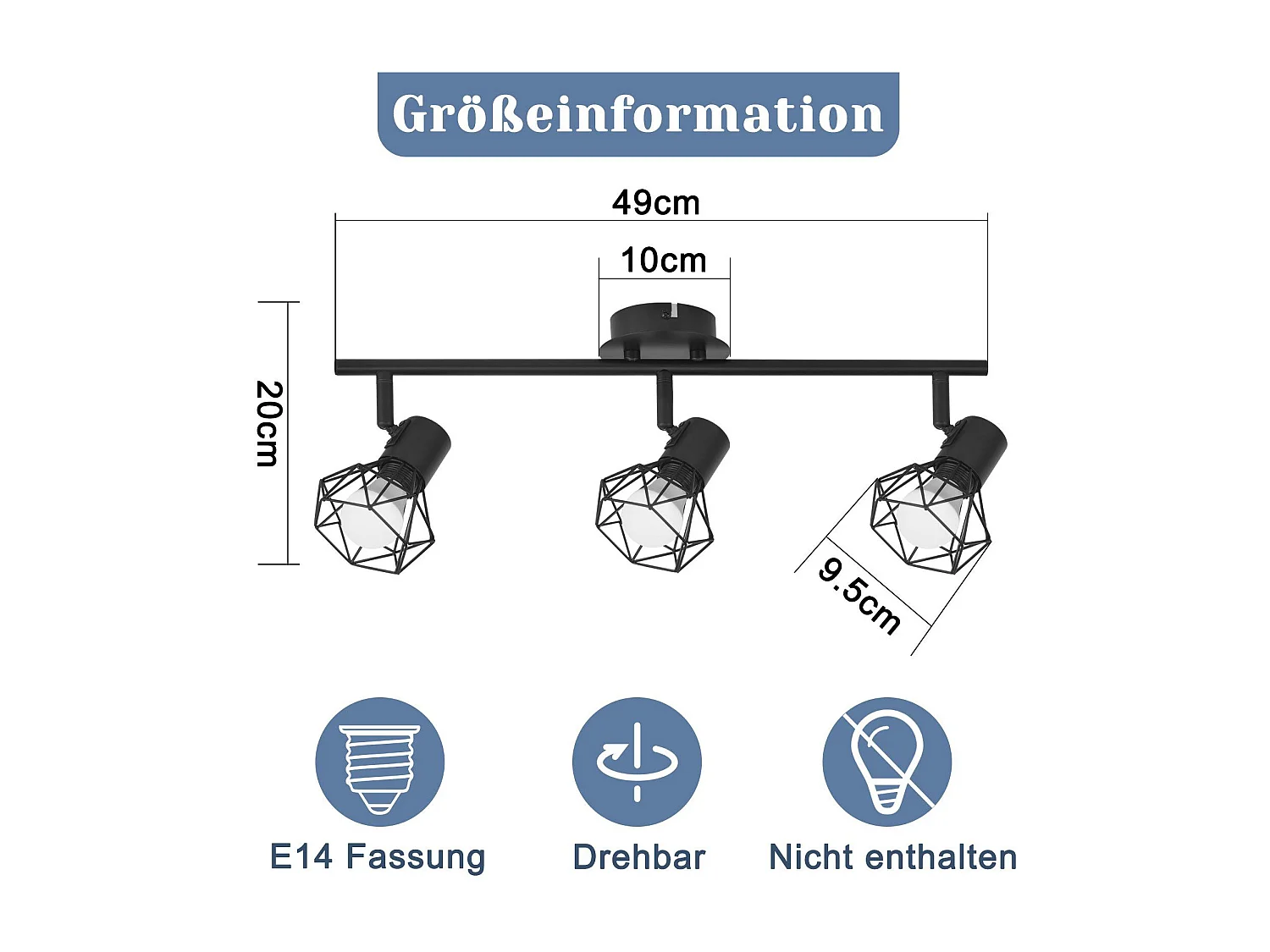 NETTLIFE 3 Spots de plafond noir E14 rétro orientables à 350° industriel en métal pour chambre salon bureau couloir cuisine Sans ampoules