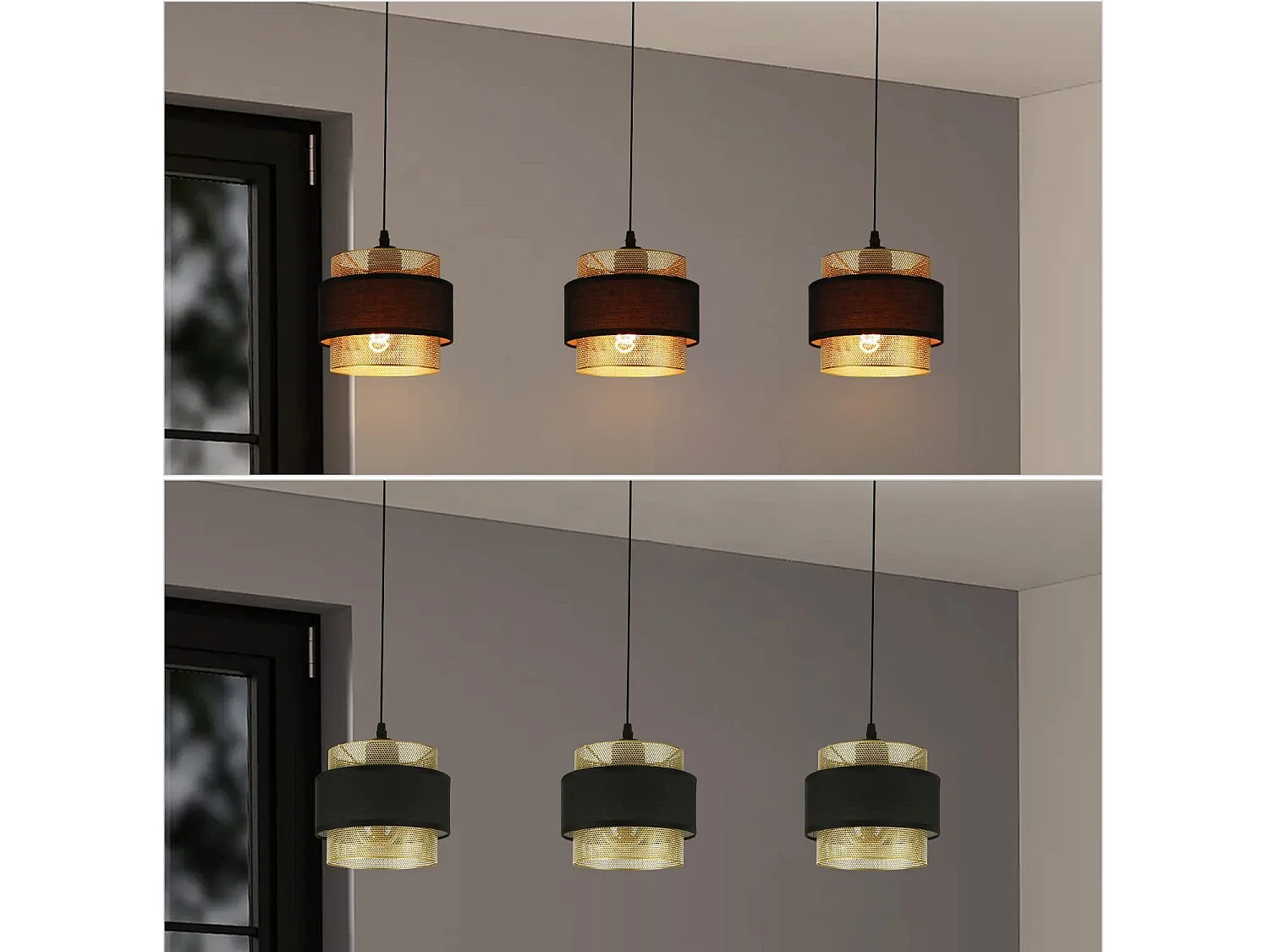NETTLIFE Suspension Métal Doré Noir Diam.150 cm Max. 25 W E27 Table à Vintage Rétro avec 3 Ampoules Lampe