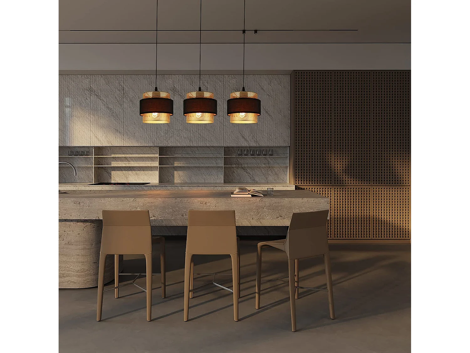 NETTLIFE Suspension Métal Doré Noir Diam.150 cm Max. 25 W E27 Table à Vintage Rétro avec 3 Ampoules Lampe