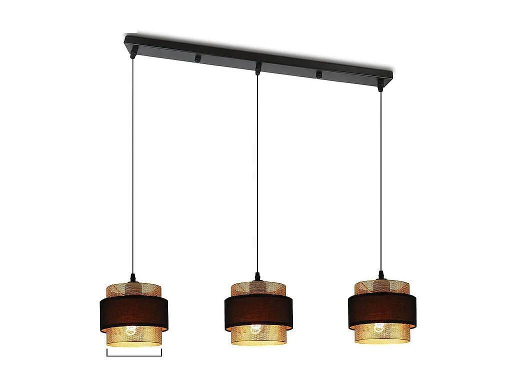 NETTLIFE Suspension Métal Doré Noir Diam.150 cm Max. 25 W E27 Table à Vintage Rétro avec 3 Ampoules Lampe