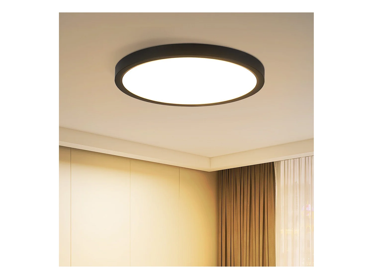 NETTLIFE Plafonnier LED Lampe Plate Noir 15W Lampe Ronde Lampe de Salle de Bain IP44 Lampe Blanc Chaud Diamètre 17cm pour Chambre Cuisine Couloir