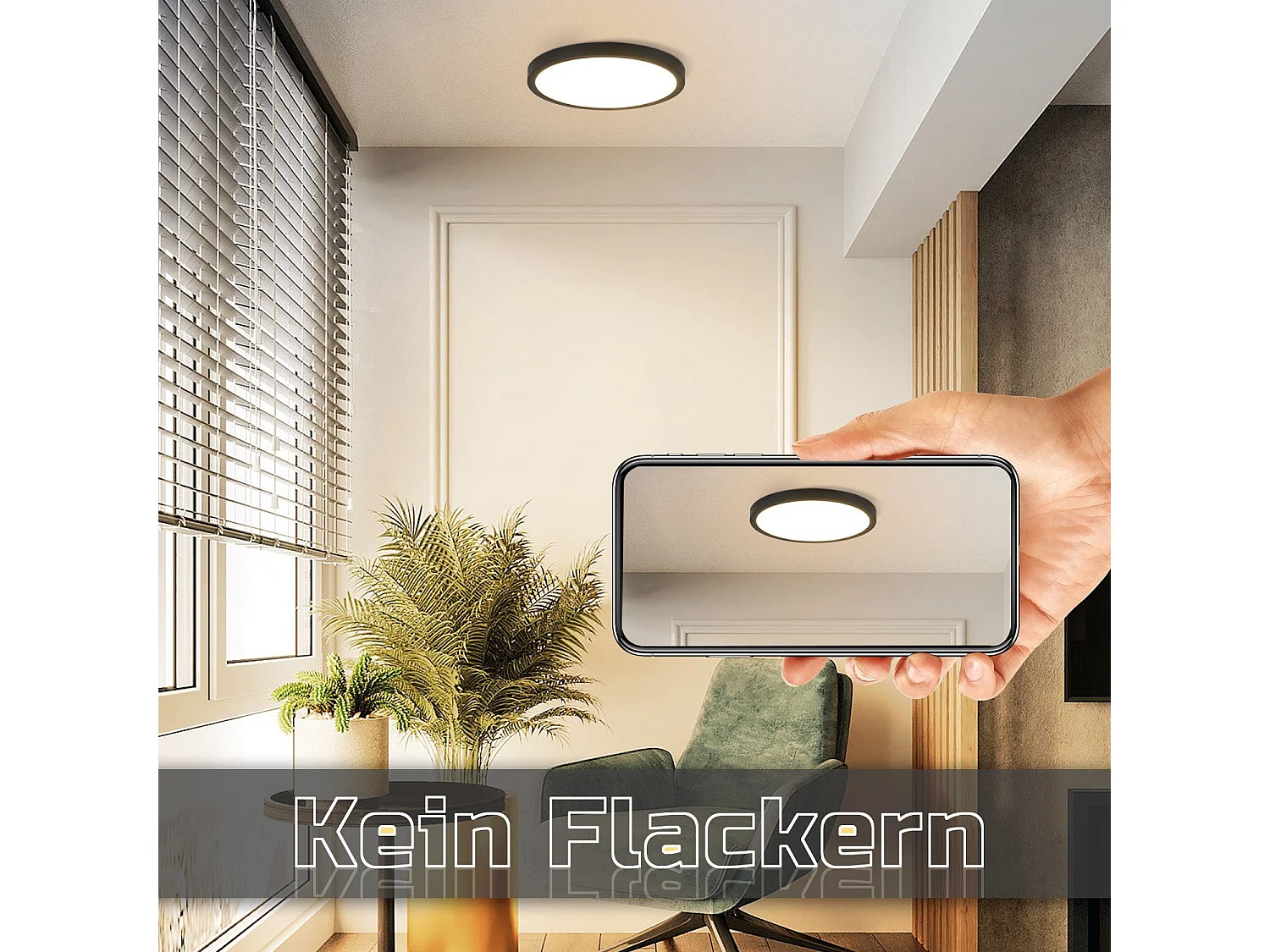 NETTLIFE Plafonnier LED Lampe Plate Noir 15W Lampe Ronde Lampe de Salle de Bain IP44 Lampe Blanc Chaud Diamètre 17cm pour Chambre Cuisine Couloir