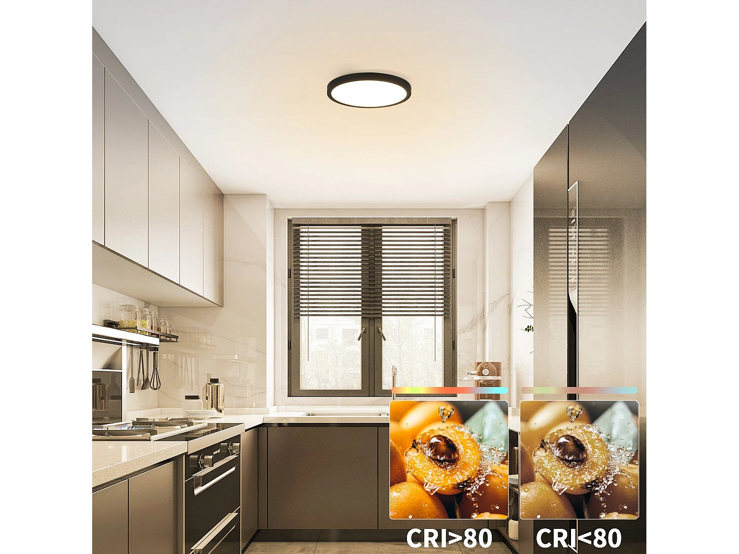 NETTLIFE Plafonnier LED Lampe Plate Noir 15W Lampe Ronde Lampe de Salle de Bain IP44 Lampe Blanc Chaud Diamètre 17cm pour Chambre Cuisine Couloir