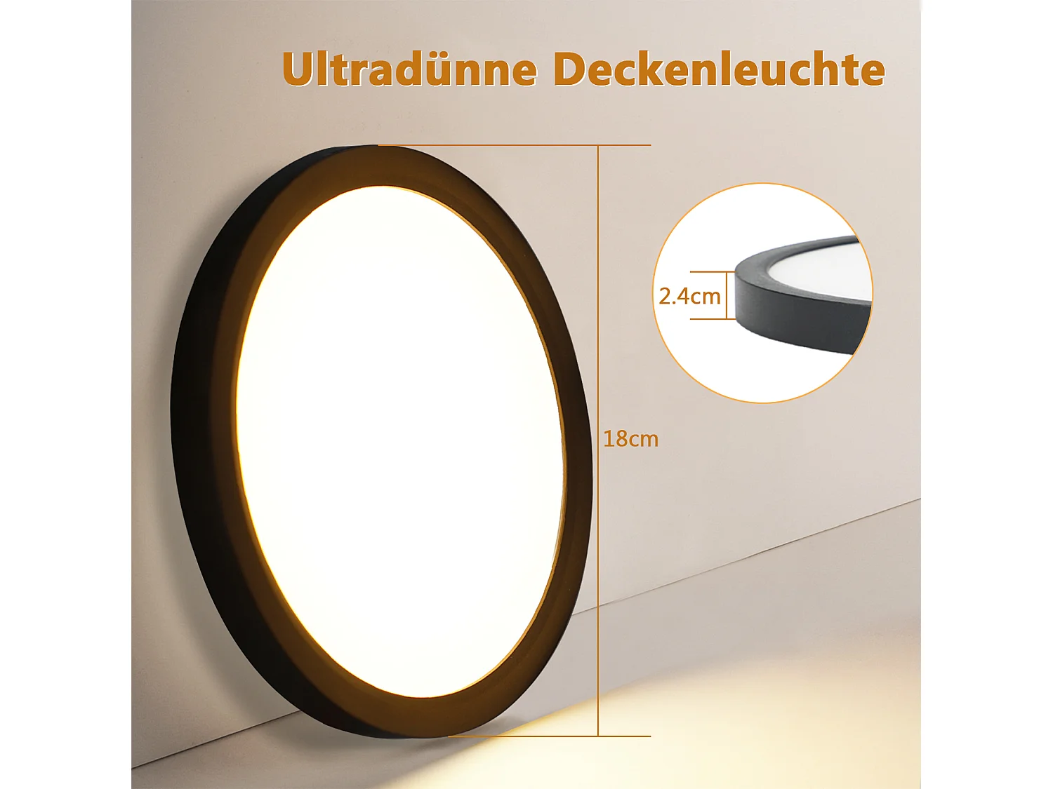 NETTLIFE Plafonnier LED Lampe Plate Noir 15W Lampe Ronde Lampe de Salle de Bain IP44 Lampe Blanc Chaud Diamètre 17cm pour Chambre Cuisine Couloir