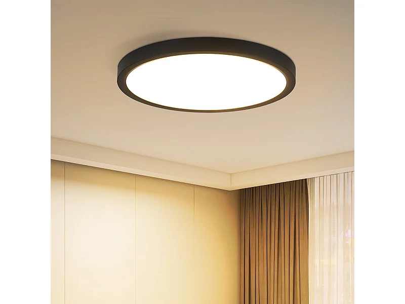 NETTLIFE lampa sufitowa LED płaska czarna 15W okrągła lampa lampa łazienkowa IP44 ciepła biała średnica lampy 17cm do sypialni kuchnia przedpokój