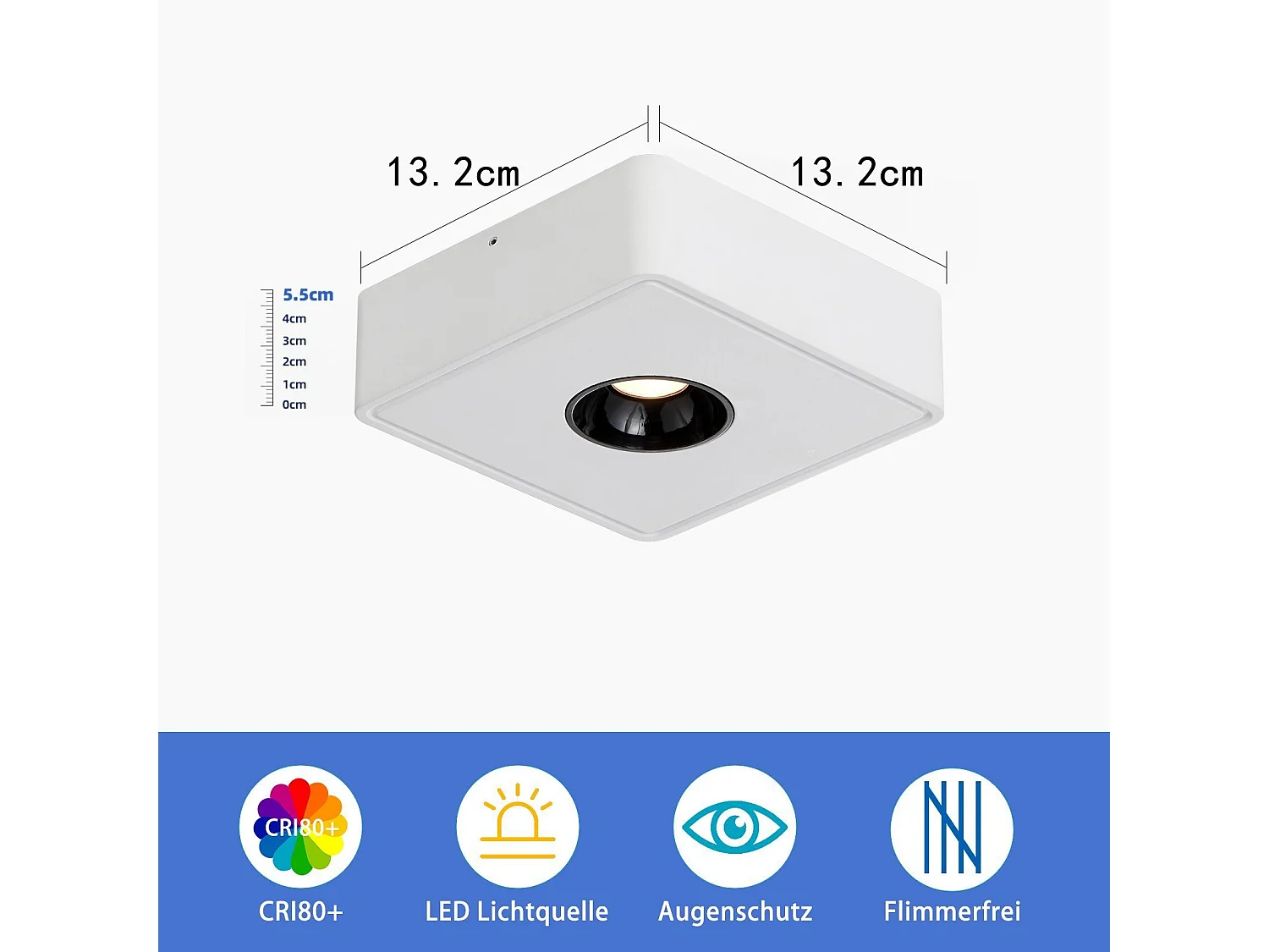 NETTLIFE Opbouwspot LED 1-Lichts vierkant wit 7W Moderne Plafondlamp 3000K Warm Wit Licht Metaal Plafondspot voor Keuken | Slaapkamer | Hal | WoonkamerL 13.2cm