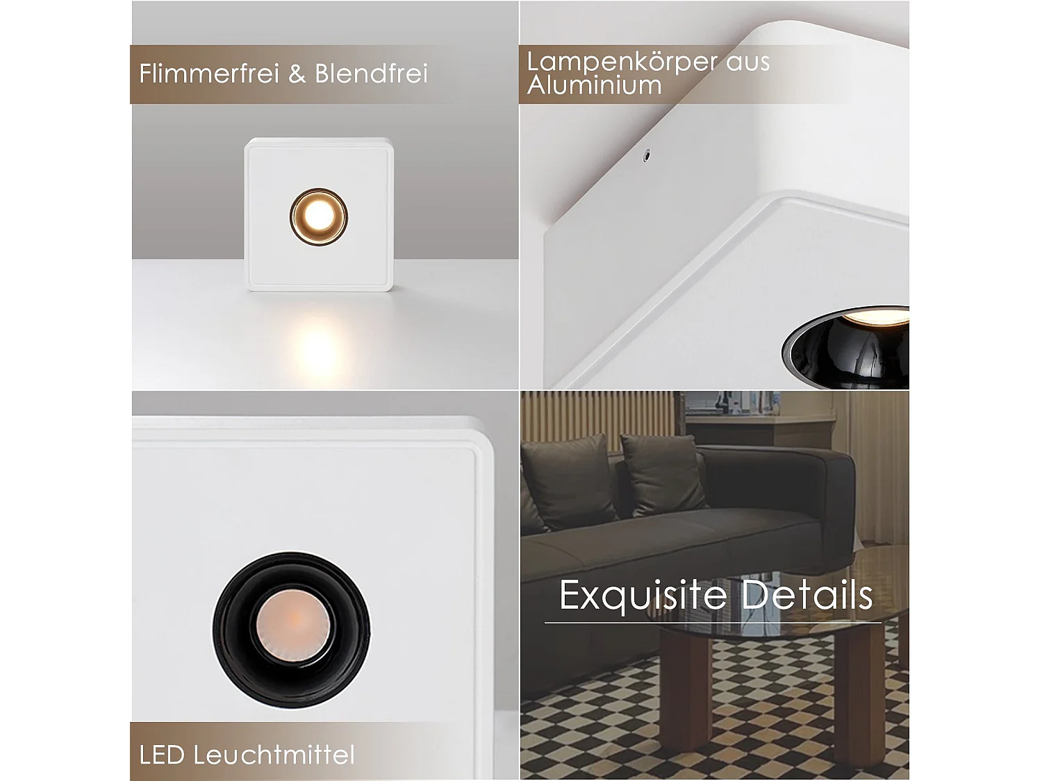 NETTLIFE Spots LED, Blanc, 7 W, Blanc Chaud, Spot de Plafond Moderne, Spot Plat et Carré pour Couloir, Cuisine, Salle à Manger