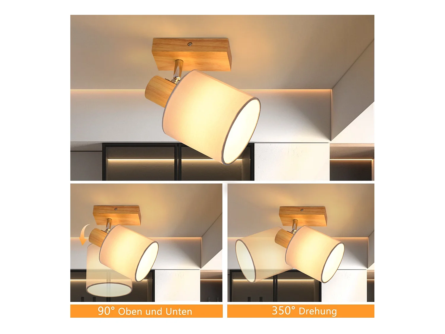 NETTLIFE Spot de Plafond Couloir Mural Moderne en Bois Pivotant à 350° E14 MAX.40W pour Salon Chambre Cuisine (sans Ampoule)