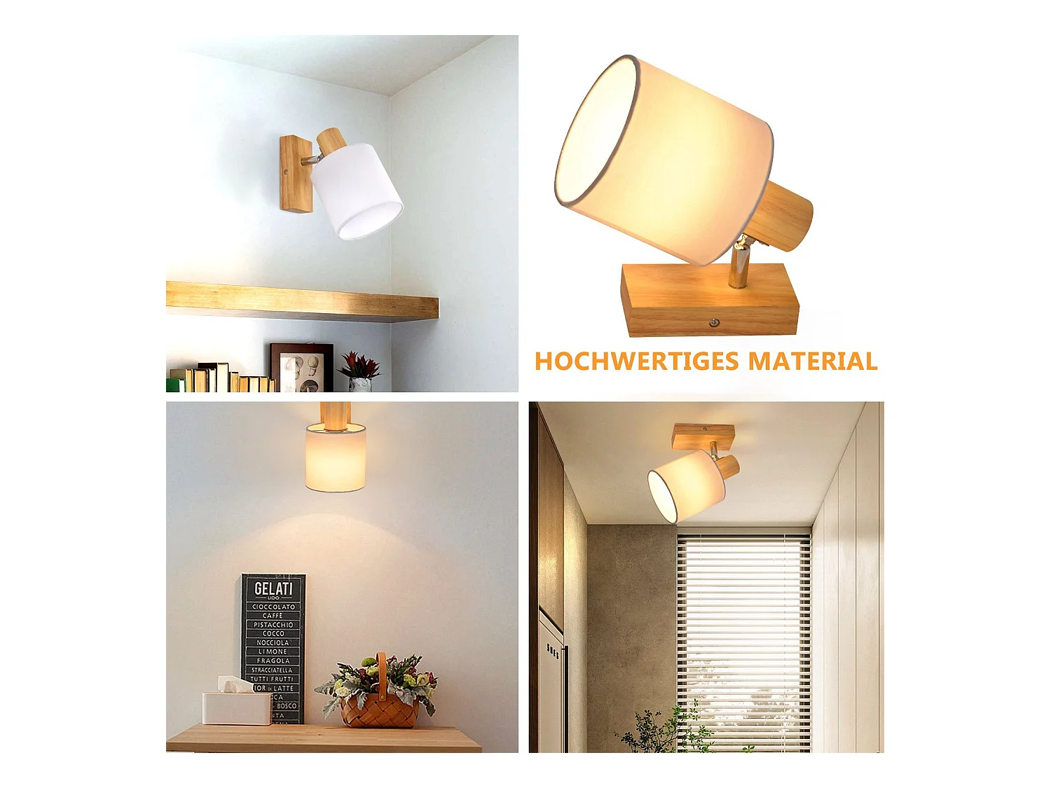 NETTLIFE Spot de Plafond Couloir Mural Moderne en Bois Pivotant à 350° E14 MAX.40W pour Salon Chambre Cuisine (sans Ampoule)