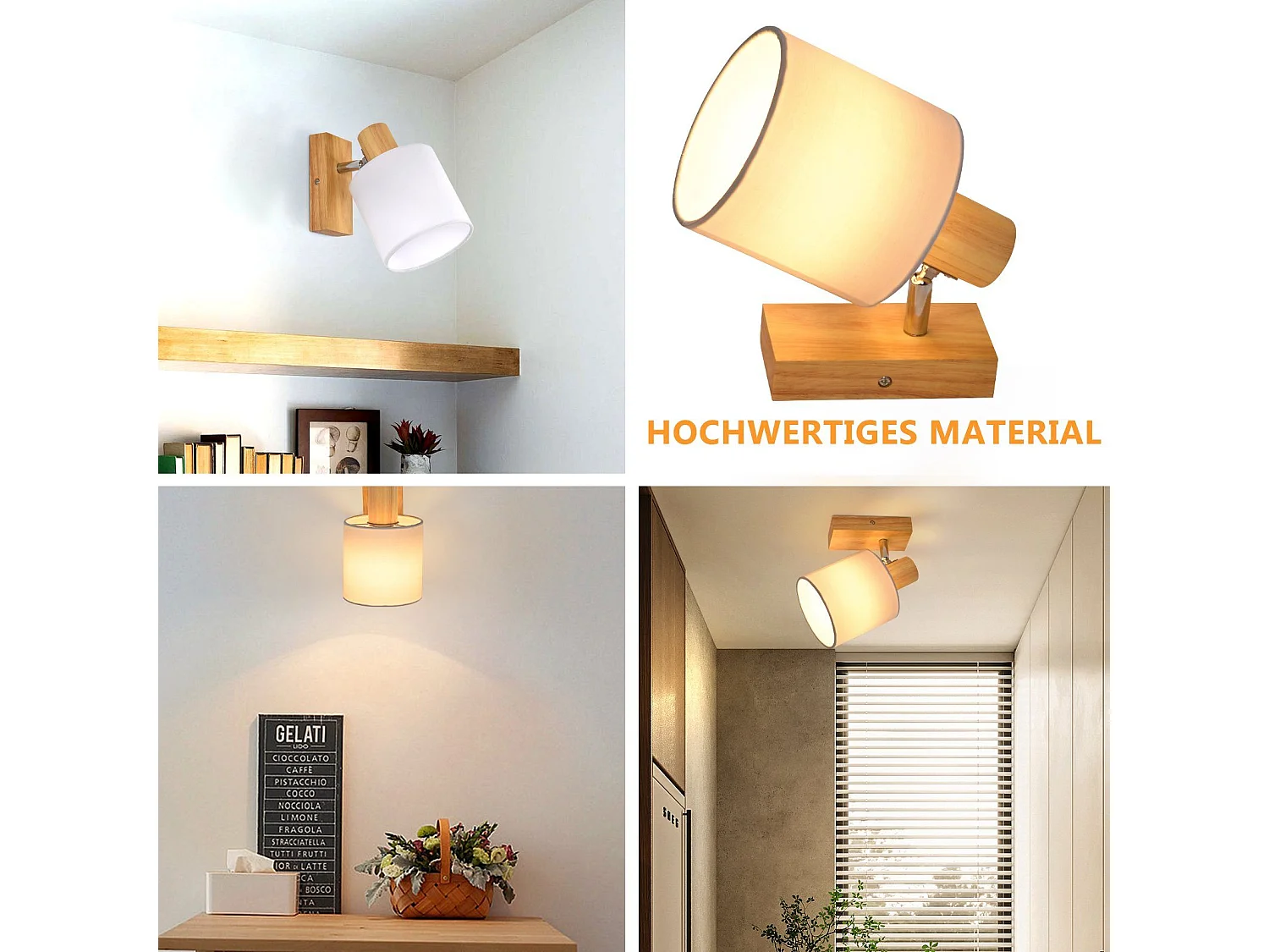 NETTLIFE Spot de Plafond Couloir Mural Moderne en Bois Pivotant à 350° E14 MAX.40W pour Salon Chambre Cuisine (sans Ampoule)