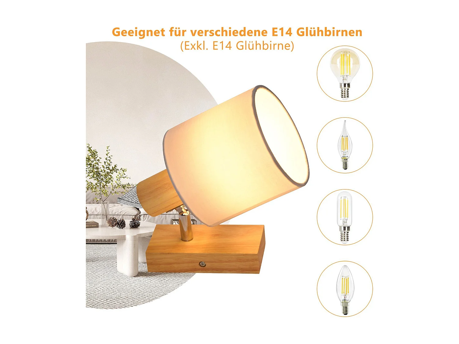 NETTLIFE Spot de Plafond Couloir Mural Moderne en Bois Pivotant à 350° E14 MAX.40W pour Salon Chambre Cuisine (sans Ampoule)