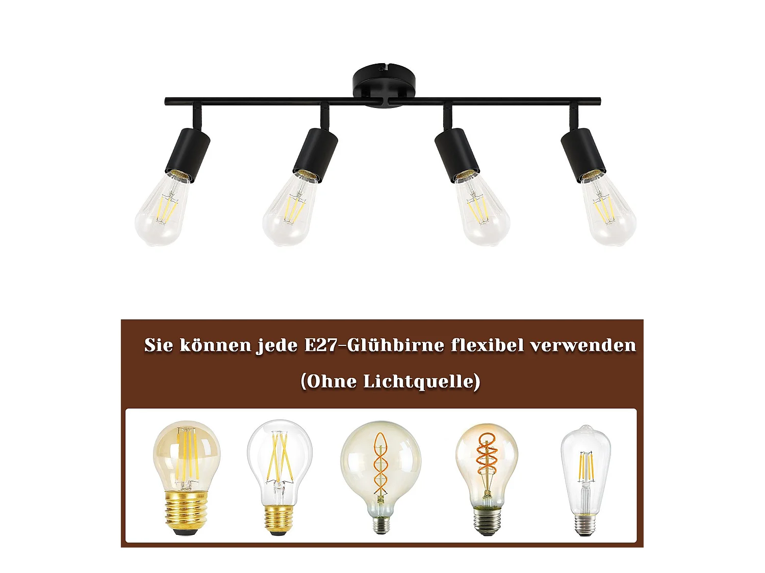 NETTLIFE Opbouwspot E27 - Zwart - Moderne Plafondlamp - Plafondspot - 4 lichts - Opbouwspot - Woonkamer | Slaapkamer | Keuken - L 75cm