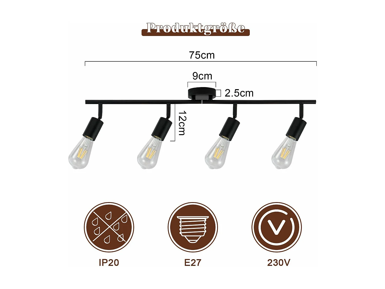 NETTLIFE Plafonnier Spot de Plafond Noir E27 Couloir Vintage Pivotant 350° Lampe de Cuisine Industrielle pour Cuisine Salon Chambre (sans Ampoule)