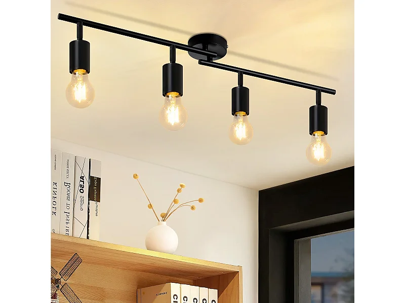 NETTLIFE Lámpara de Techo Foco de Techo Negro E27 Lámpara de  Industrial Giratoria de Vintage de 350 ° para  Sala de Estar Dormitorio (Sin Bombilla)