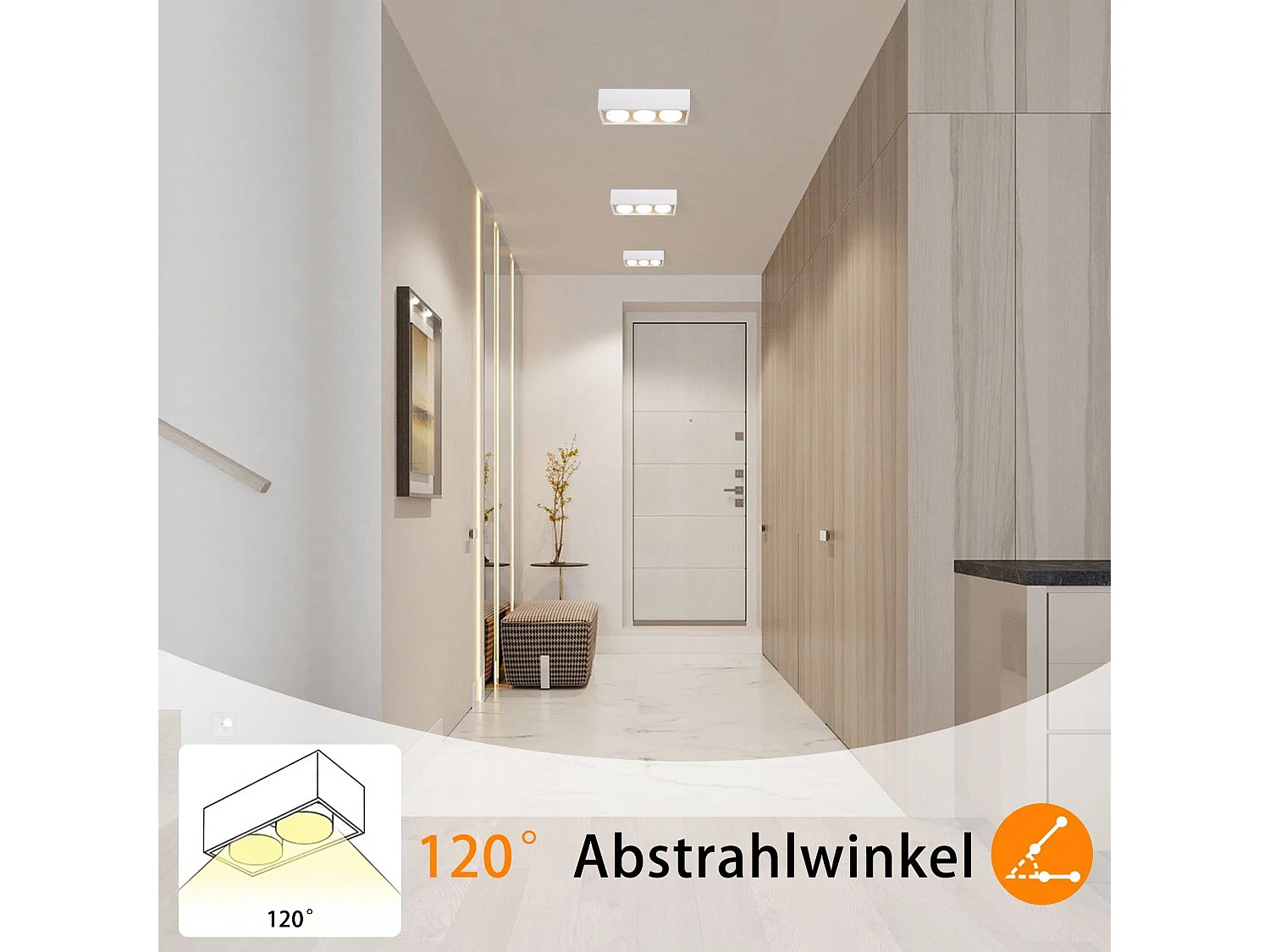 NETTLIFE LED-Deckenleuchte zum Aufbau, warmweiß, quadratisch, GX53, 5 W, flach, verstellbar, für Küche, Wohnzimmer, Esszimmer, Flur