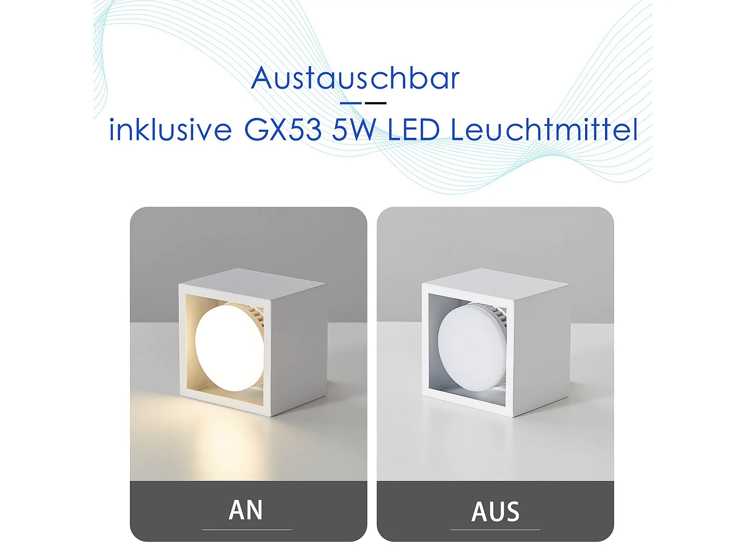 NETTLIFE LED-Deckenleuchte zum Aufbau, warmweiß, quadratisch, GX53, 5 W, flach, verstellbar, für Küche, Wohnzimmer, Esszimmer, Flur
