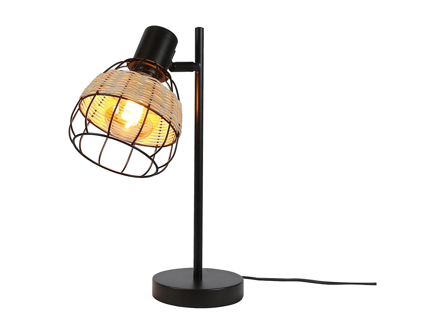 NETTLIFE Lampe de table Vintage Salon Noir - E27Bambou Pivotant Abat-jour avec interrupteur Max.40W  - Sans ampoule