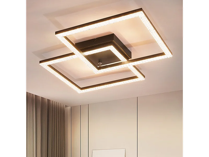 NETTLIFE Plafonnier LED salon noir 3000K blanc chaud moderne cristal chambre lampe 24W pour cuisine chambre couloir