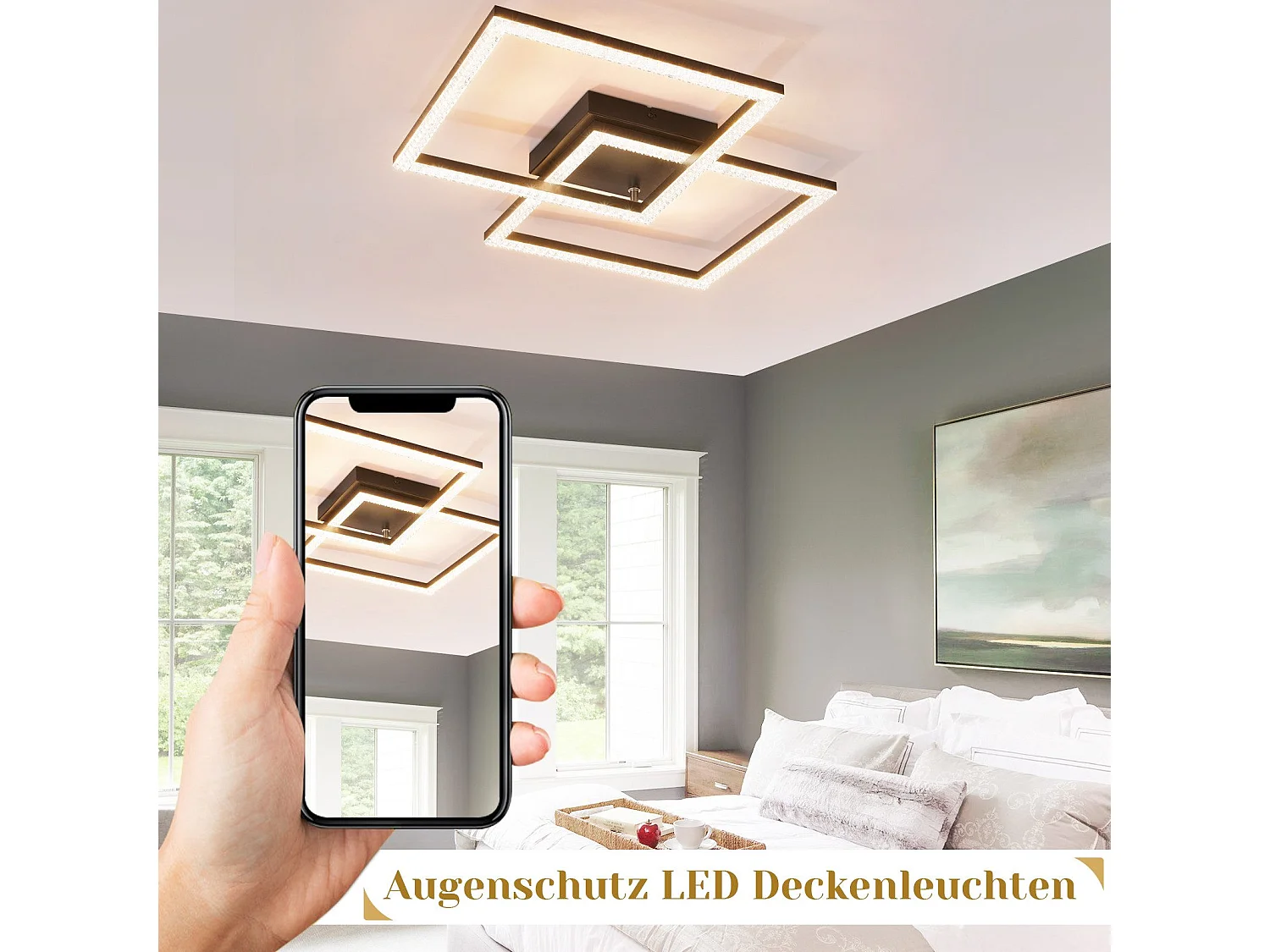 NETTLIFE Plafondlamp LED Kristallen lamp 2-Lichts vierkant 3000K Warm wit Licht Zwart Moderne Plafondverlichting Metaal en PC voor Woonkamer | Slaapkamer 24W