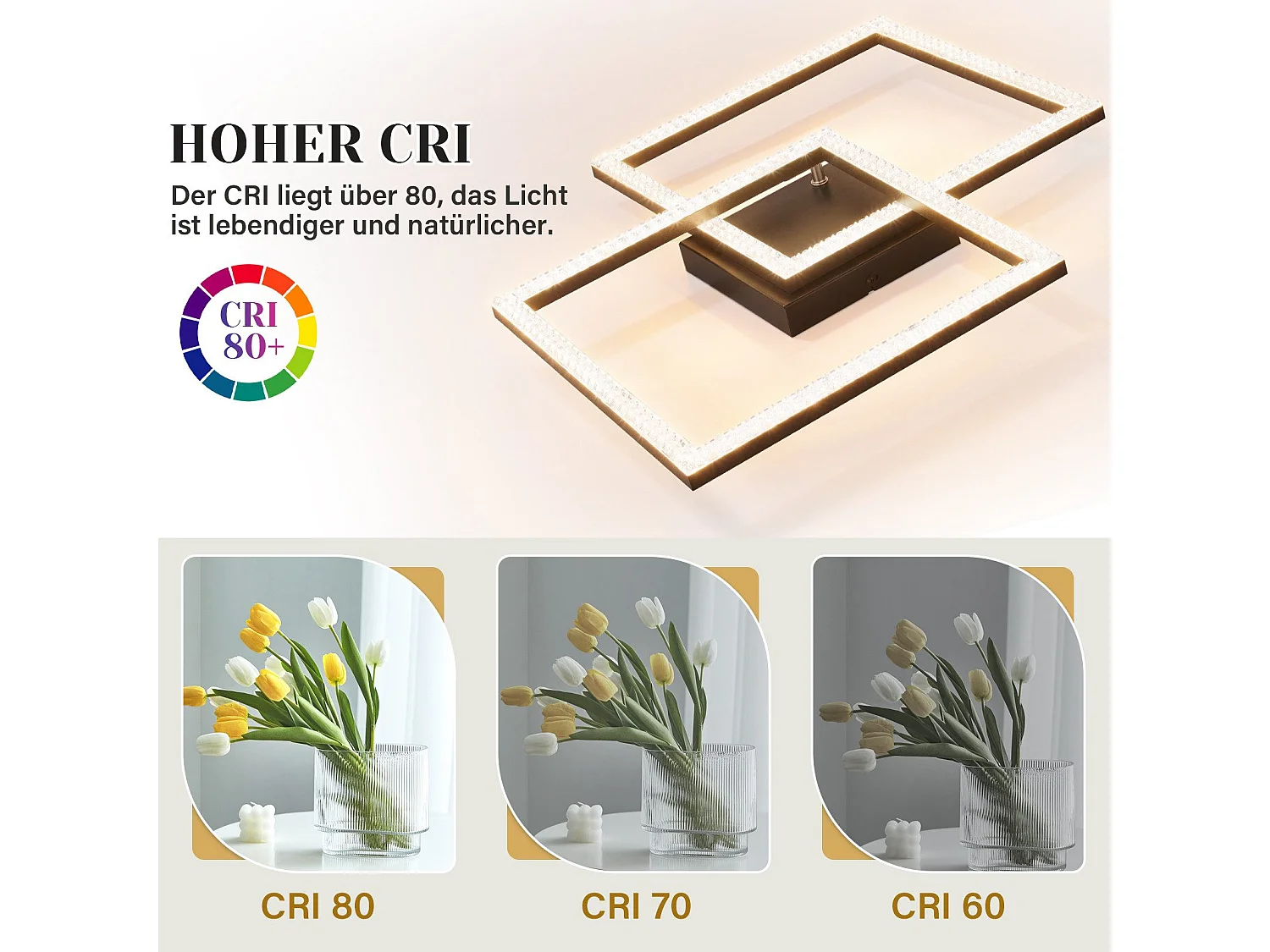 NETTLIFE Plafondlamp LED Kristallen lamp 2-Lichts vierkant 3000K Warm wit Licht Zwart Moderne Plafondverlichting Metaal en PC voor Woonkamer | Slaapkamer 24W