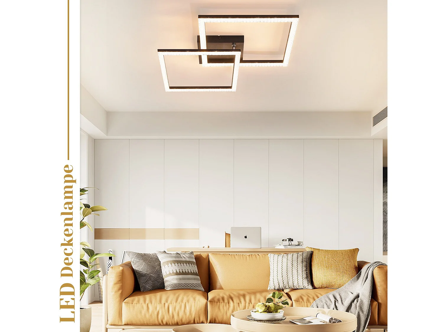 NETTLIFE Plafondlamp LED Kristallen lamp 2-Lichts vierkant 3000K Warm wit Licht Zwart Moderne Plafondverlichting Metaal en PC voor Woonkamer | Slaapkamer 24W