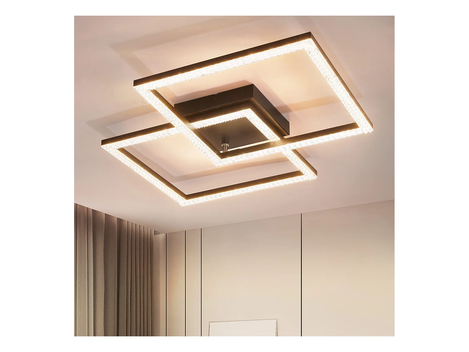 NETTLIFE Plafonnier LED salon noir 3000K blanc chaud moderne cristal chambre lampe 24W pour cuisine chambre couloir