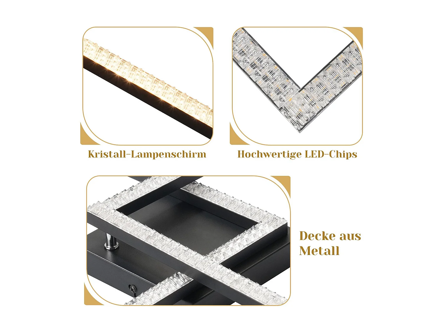 NETTLIFE Plafonnier LED salon noir 3000K blanc chaud moderne cristal chambre lampe 24W pour cuisine chambre couloir