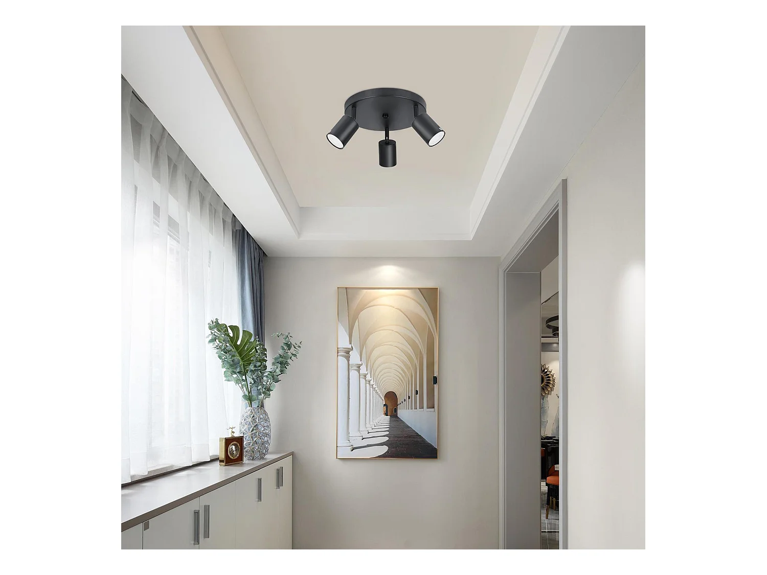 NETTLIFE 3 Spots E14 Pivotant 350° Max.25 W Plafonnier noir Plafonnier vintage en tissu moderne pour salon, chambre à coucher, cuisine, couloir