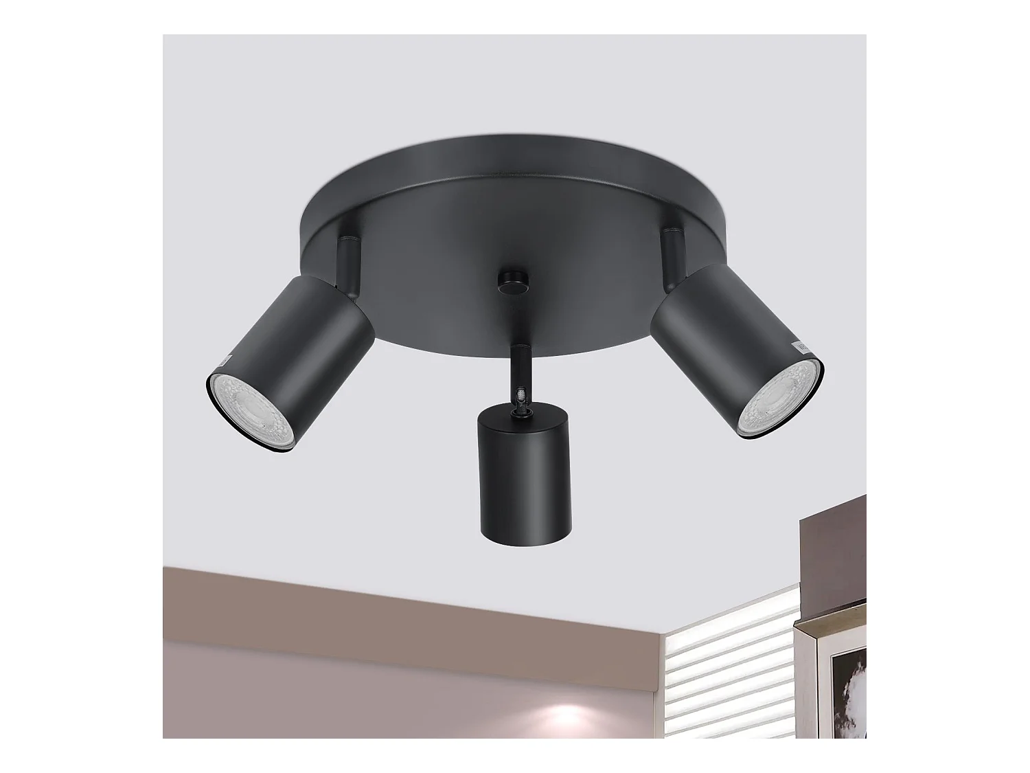 NETTLIFE 3 Spots E14 Pivotant 350° Max.25 W Plafonnier noir Plafonnier vintage en tissu moderne pour salon, chambre à coucher, cuisine, couloir