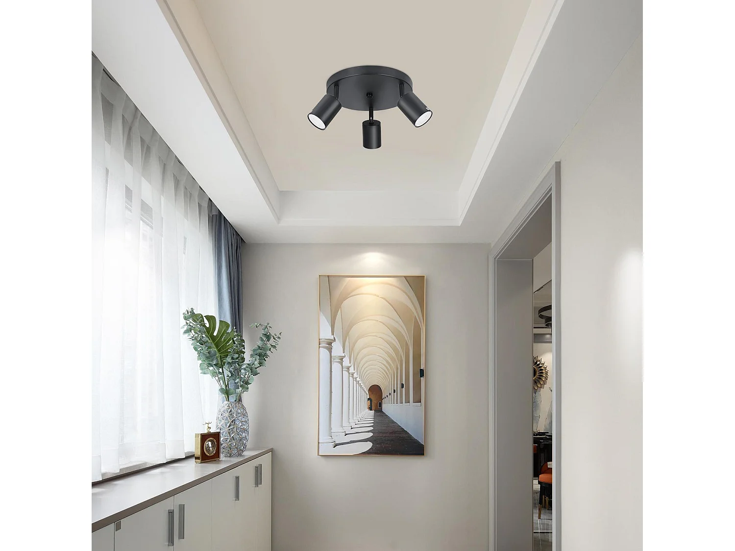 NETTLIFE 3 Spots E14 Pivotant 350° Max.25 W Plafonnier noir Plafonnier vintage en tissu moderne pour salon, chambre à coucher, cuisine, couloir