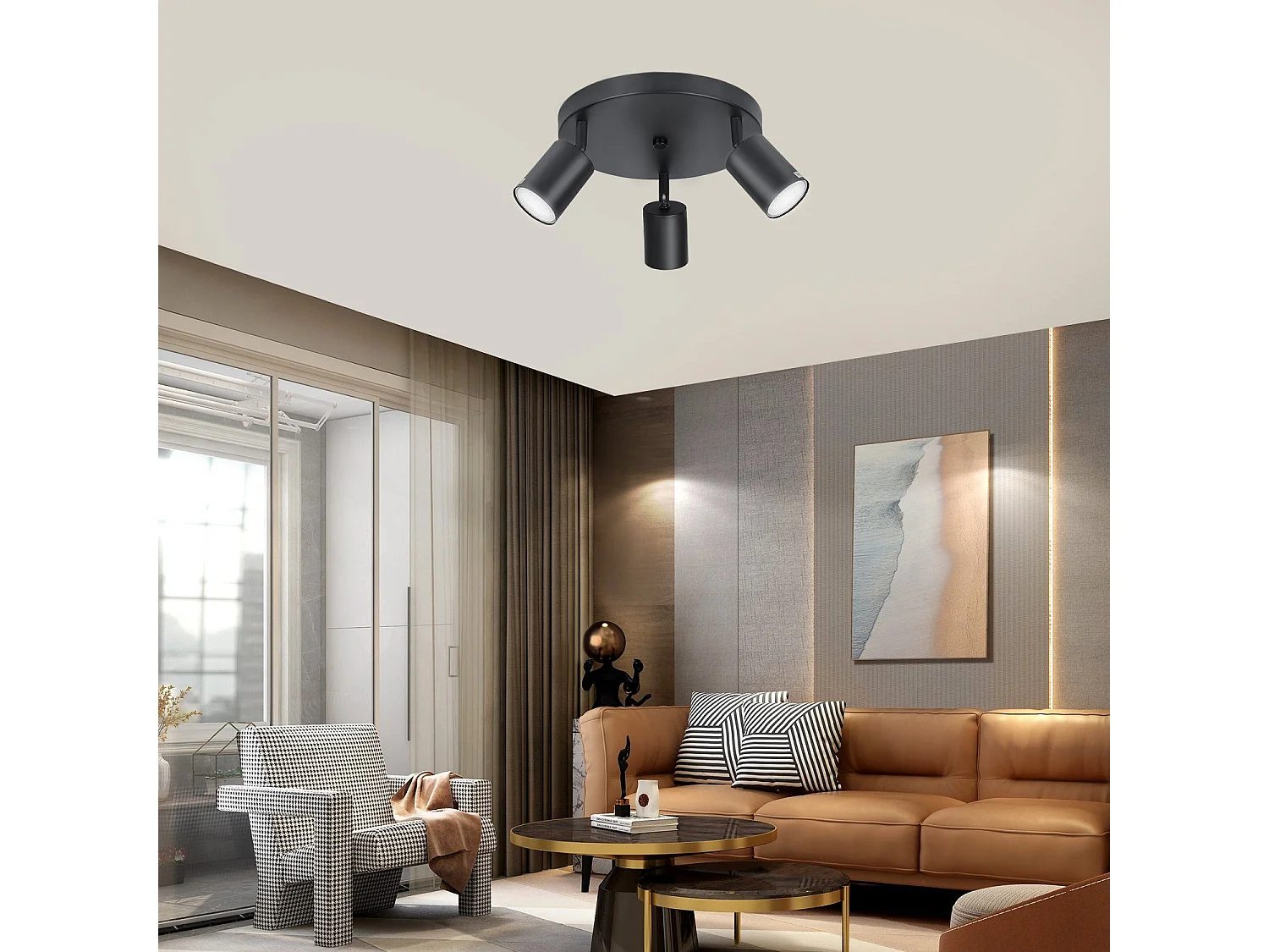 NETTLIFE 3 Spots E14 Pivotant 350° Max.25 W Plafonnier noir Plafonnier vintage en tissu moderne pour salon, chambre à coucher, cuisine, couloir