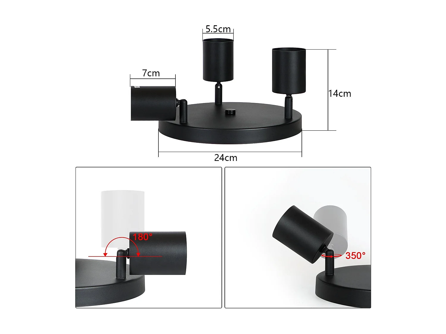 NETTLIFE 3 Spots E14 Pivotant 350° Max.25 W Plafonnier noir Plafonnier vintage en tissu moderne pour salon, chambre à coucher, cuisine, couloir