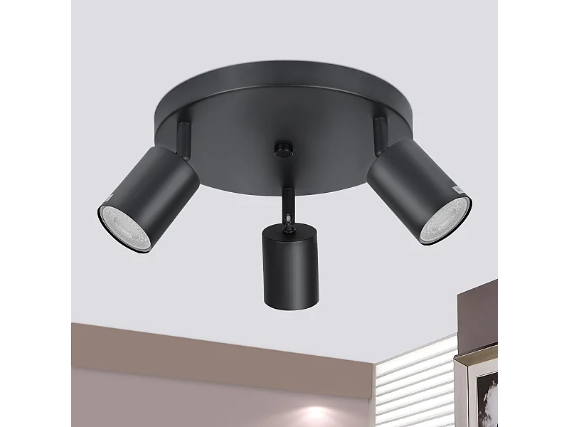 NETTLIFE 3 Spots E14 Pivotant 350° Max.25 W Plafonnier noir Plafonnier vintage en tissu moderne pour salon, chambre à coucher, cuisine, couloir