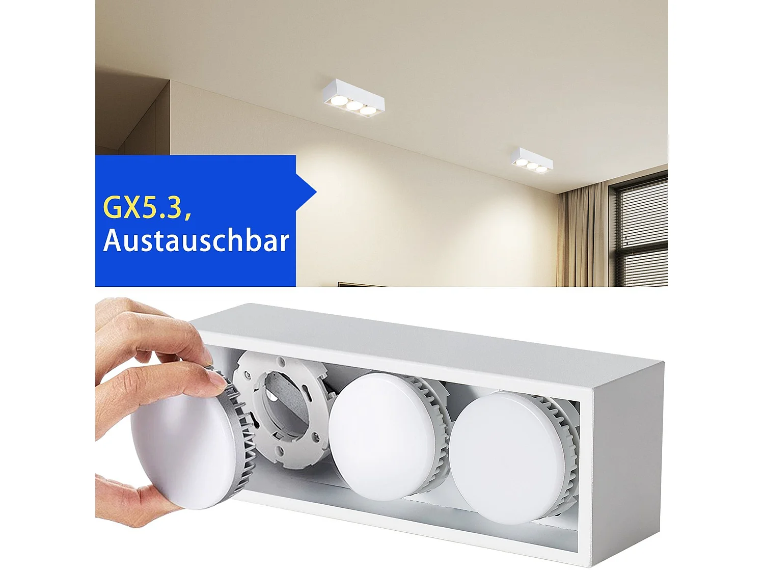 NETTLIFE Opbouwspot GX53 - vierkant - Wit - 3-Lichts - 15W - Moderne Plafondlamp - 3000K Warm Wit Licht - Plafondspot - voor Hal | Slaafkamer | Kantoor | Woonkamer