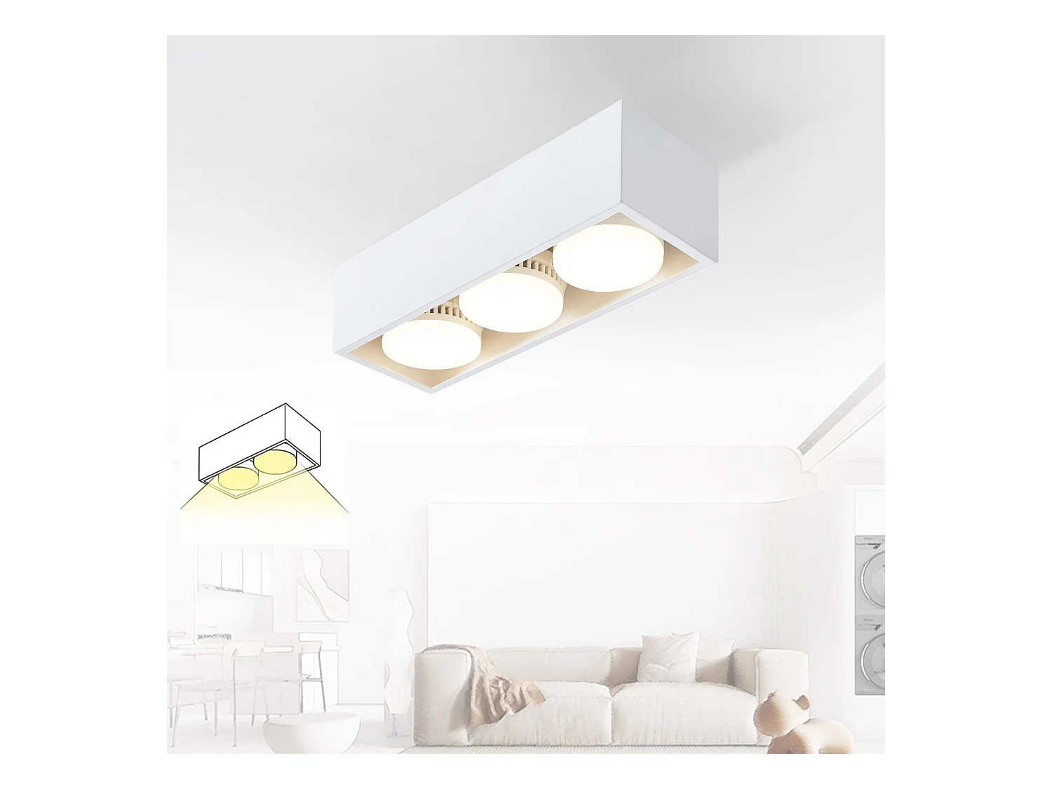 NETTLIFE 3 Spots plafonniers en saillie LED blanc chaud orientables carrés 3x5W GX53 pour cuisine salon salle à manger chambre couloir