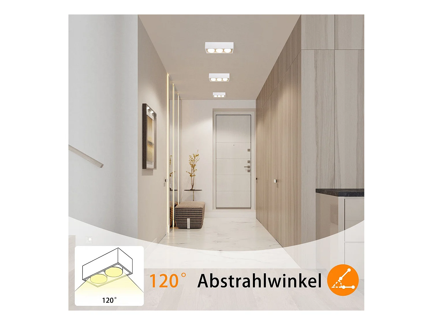 NETTLIFE 3 Spots plafonniers en saillie LED blanc chaud orientables carrés 3x5W GX53 pour cuisine salon salle à manger chambre couloir