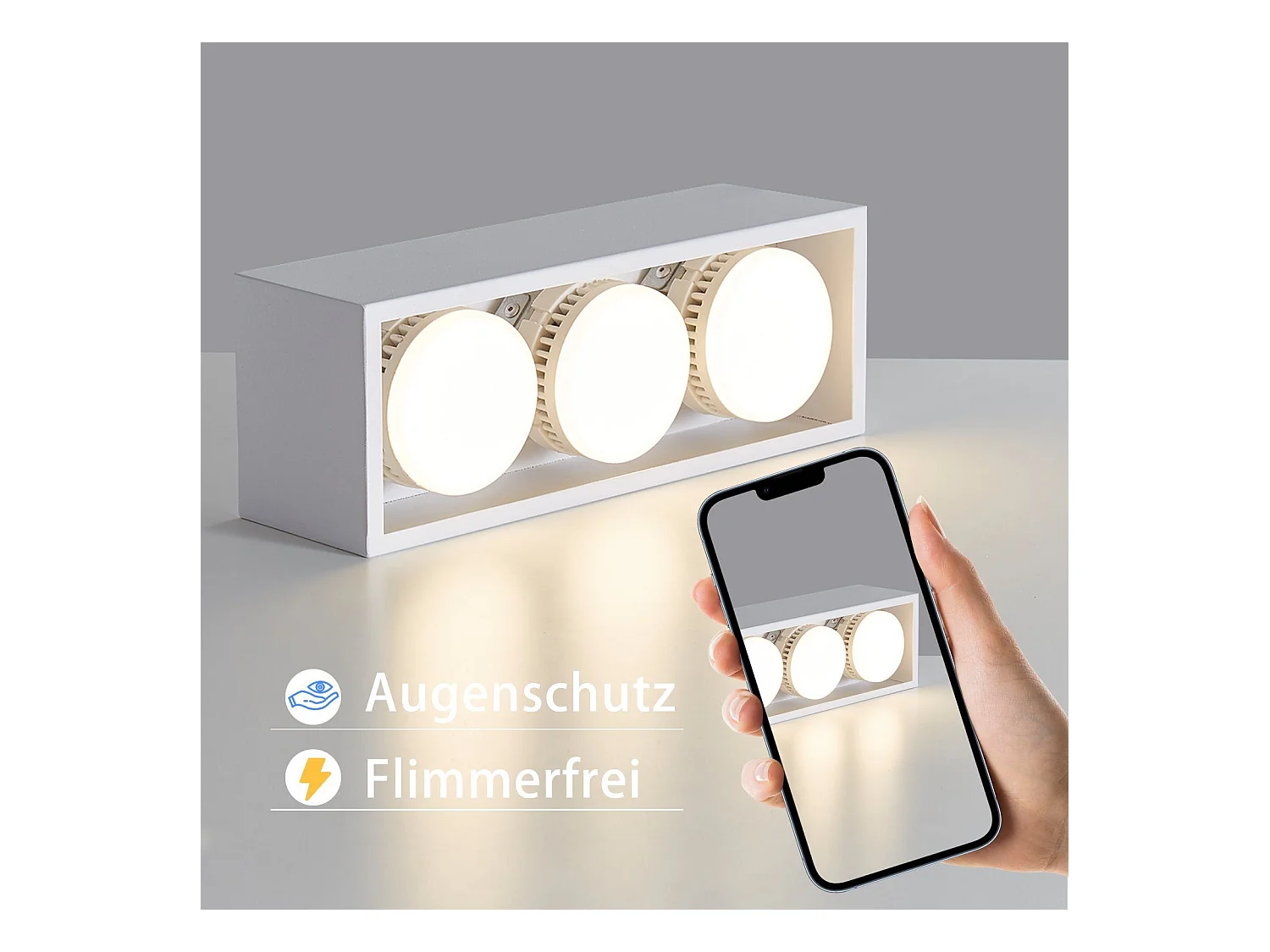 NETTLIFE 3 Spots plafonniers en saillie LED blanc chaud orientables carrés 3x5W GX53 pour cuisine salon salle à manger chambre couloir