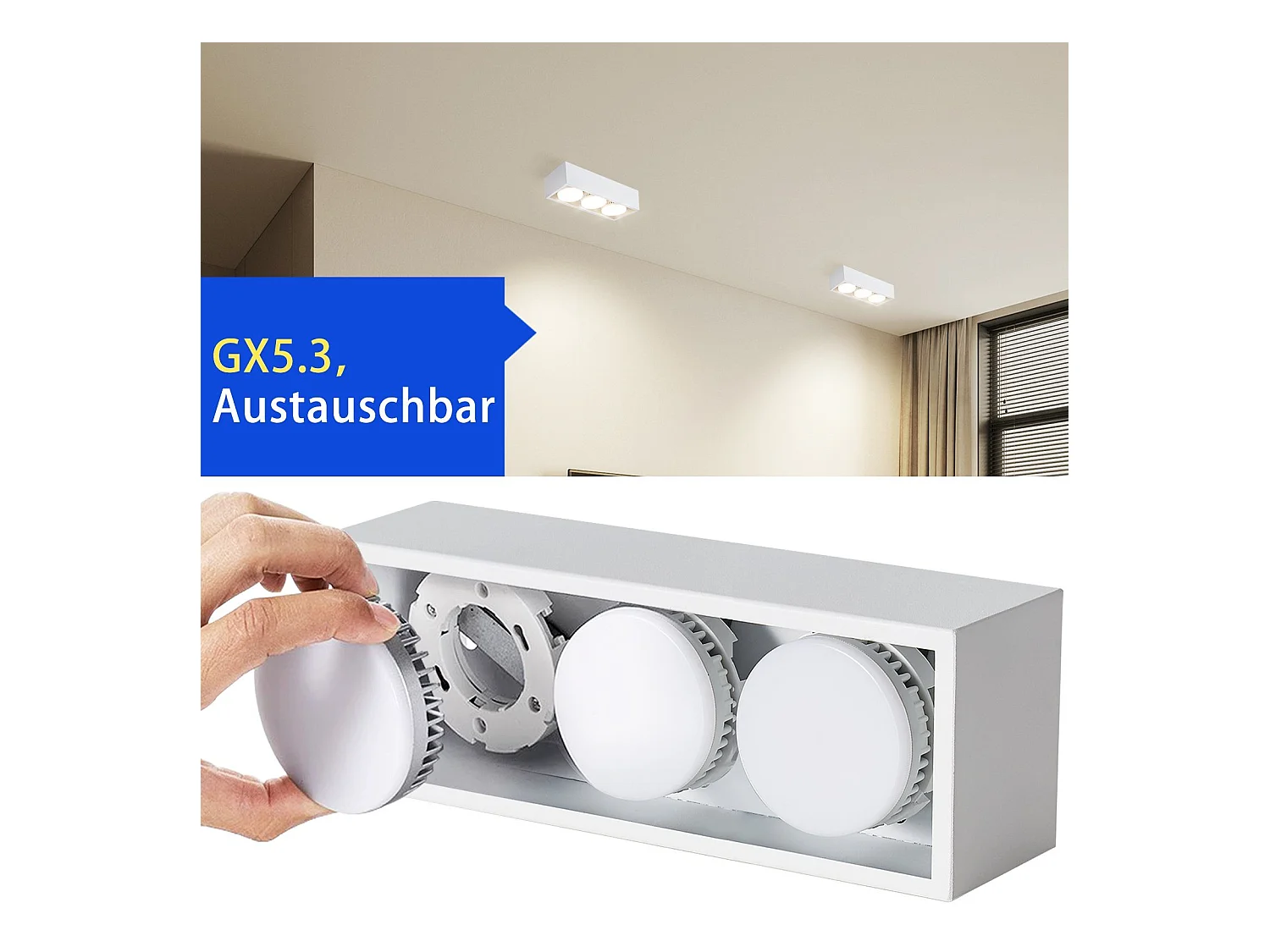 NETTLIFE 3 Spots plafonniers en saillie LED blanc chaud orientables carrés 3x5W GX53 pour cuisine salon salle à manger chambre couloir