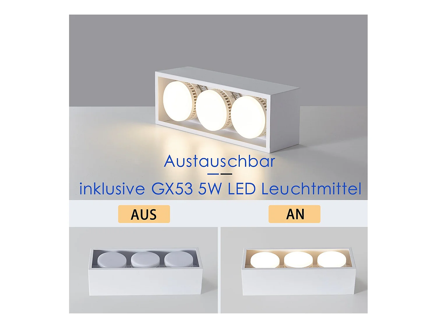 NETTLIFE 3 Spots plafonniers en saillie LED blanc chaud orientables carrés 3x5W GX53 pour cuisine salon salle à manger chambre couloir