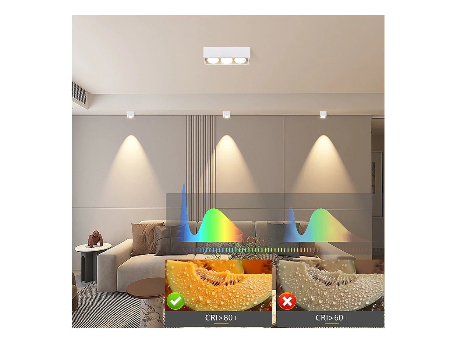 NETTLIFE 3 Spots plafonniers en saillie LED blanc chaud orientables carrés 3x5W GX53 pour cuisine salon salle à manger chambre couloir