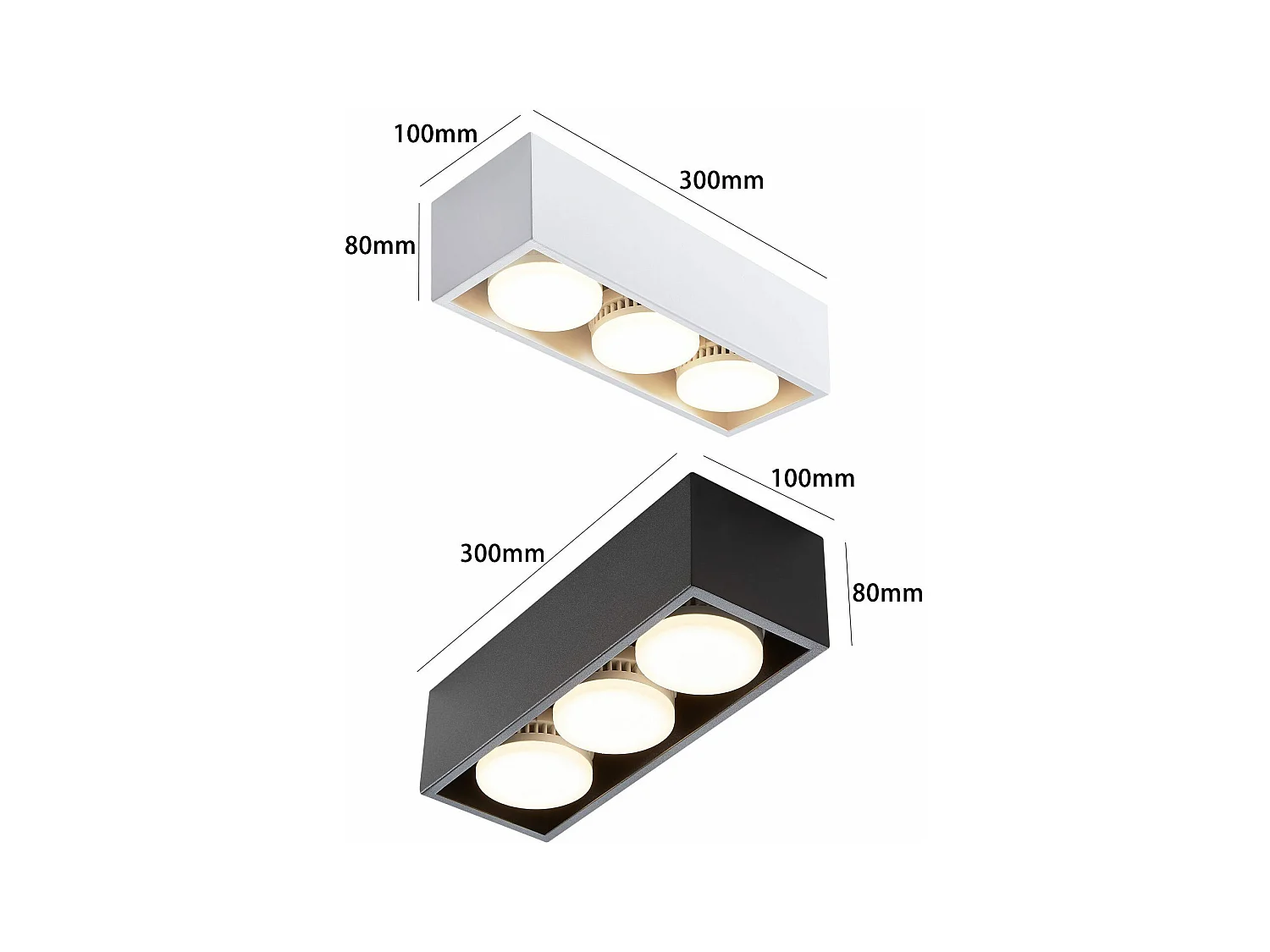 NETTLIFE 3 Spots plafonniers en saillie LED blanc chaud orientables carrés 3x5W GX53 pour cuisine salon salle à manger chambre couloir