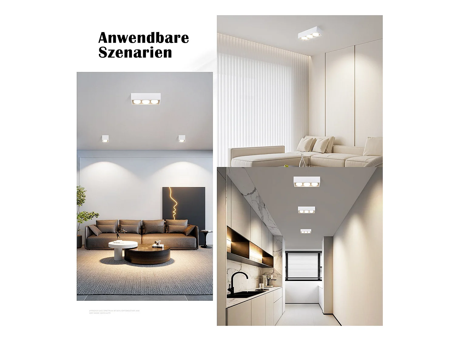 NETTLIFE 3 Spots plafonniers en saillie LED blanc chaud orientables carrés 3x5W GX53 pour cuisine salon salle à manger chambre couloir