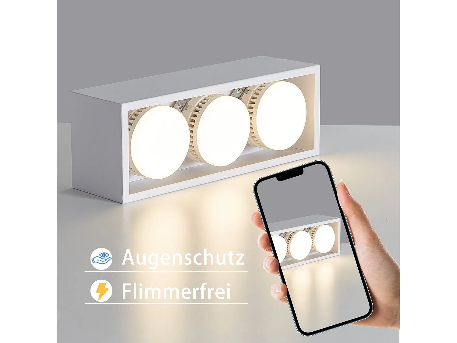 NETTLIFE 3 Spots plafonniers en saillie LED blanc chaud orientables carrés 3x5W GX53 pour cuisine salon salle à manger chambre couloir